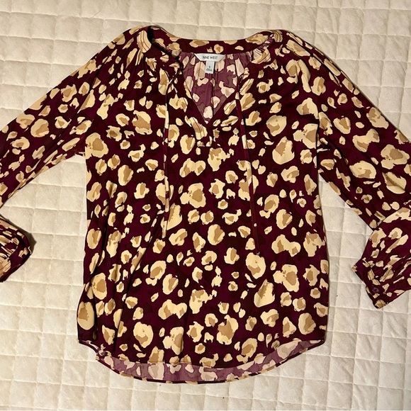 Nine West Tops - Nine West Long Sleeve V-Neck Printed Blouse in Plum Wild Leopard pattern